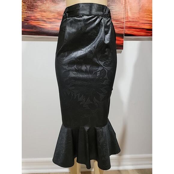 Dresses & Skirts - Peter And Jo Made In France Black Jacquard Size 1 (S) Trumpet Women's Skirt #7